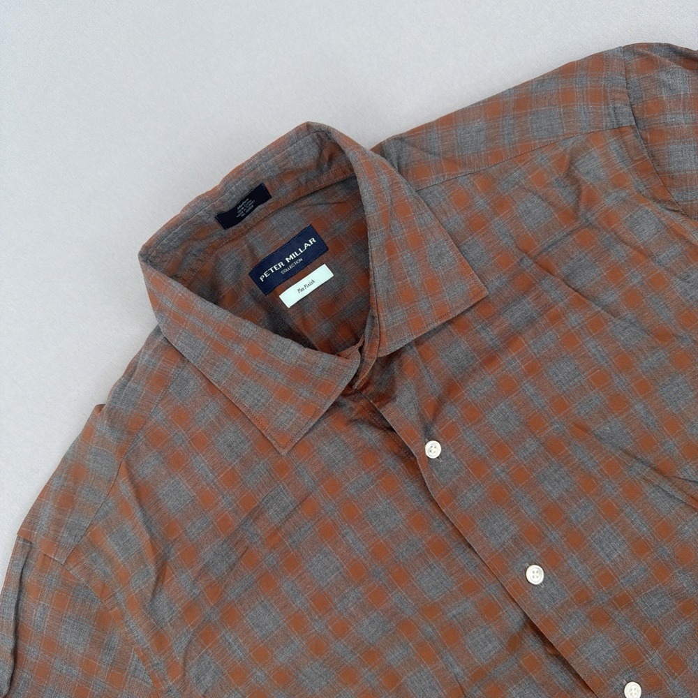Peter Millar Mens Medium Plaid Button Down Shirt Cotton Blue Red Check Casual